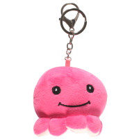 Porte clés avec une pieuvre en peluche en textile de couleur rose.
