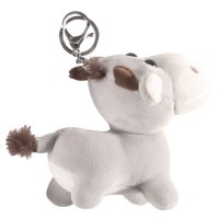 Porte-clés avec une vache en textile de couleur grise.