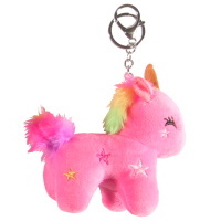 Porte-clés avec une licorne en textile multicolore.