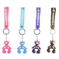 Porte clés fantaisie avec poignée et petit personnage monstre en silicone multicolore. 4 coloris différents. Vendu à l'unité, votre préférence en commentaire.