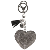 Porte-clés fantaisie en forme de cœur en suédine et strass.