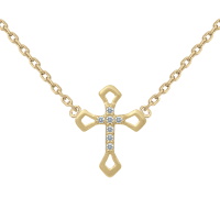 Collier composé d'une chaîne en plaqué or jaune 18 carats et d'un pendentif croix pavée d'oxydes de zirconium blancs. Fermoir anneau ressort avec 4 cm de rallonge.