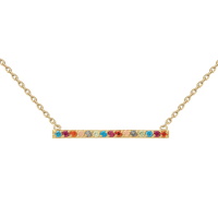 Collier composé d'une chaîne en plaqué or jaune 18 carats et d'un pendentif barrette serti d'oxydes de zirconium multicolore. Fermoir anneau ressort avec 4 cm de rallonge.