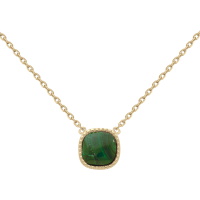 Collier composé d'une chaîne en plaqué or jaune 18 carats et d'un pendentif de forme carré serti d'une véritable pierre de malachite. Fermoir mousqueton avec 4 cm de rallonge.