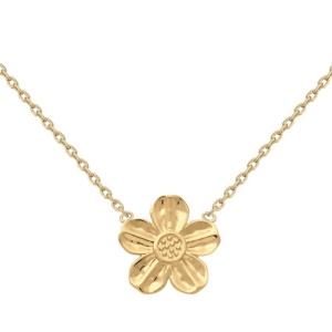 Collier composé d'une chaîne et d'un pendentif en forme de fleur en plaqué or jaune 18 carats. Fermoir anneau ressort avec 5 cm de rallonge.