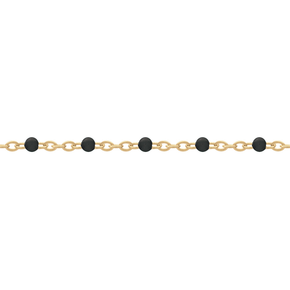 Collier composé d'une chaîne en plaqué or jaune 18 carats et de perles en résine de couleur noire.<br/>Fermoir anneau ressort avec 3 cm de rallonge. Perle  Adolescent Adulte Femme Fille Indémodable 