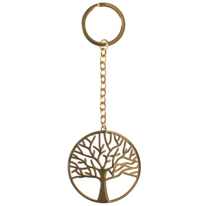 Porte clés en forme d'arbre de vie en acier doré.