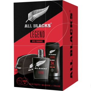 Coffret All Blacks Legend composé d'une eau de toilette, d'un gel douche et d'une trousse. Découvrez un concentré d'excellence de l'équipe mythique All Blacks. Une gamme aux parfums uniques invitant tous les hommes autour d'un vrai rituel masculin. Cette fragrance puissante et épicée vous donnera envie d'aller plus loin.