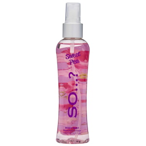 Brume pour le corps Body Mist by So...? Sweet pea. 
Brume corporelle Pois de senteur. Enveloppez-vous de bergamote, de pivoines et de violette. Savourez des notes de fleurs blanches, fruits rouges juteux et musc.