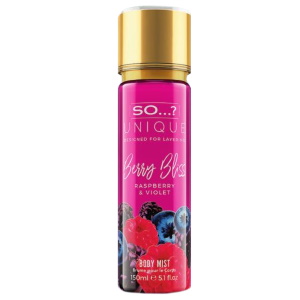 Brume parfumée pour le corps So Unique Berry Bliss. Le parfum s'ouvre sur une explosion de notes fruitées de fruits rouges, complétées par la violette douce et la vanille.