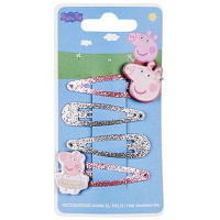 Lot de 4 clic-clacs pour cheveux pour enfants en métal recouvert de paillettes avec des personnages de Peppa Pig.
