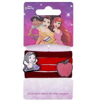 Lot de 4 élastiques cheveux pour enfant en textile de couleur avec personnages Princesses Disney (Blanche Neige).