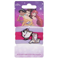 Lot de 4 élastiques cheveux pour enfant en textile de couleur avec personnages Princesses Disney (La Belle).