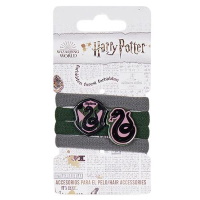 Lot de 4 élastiques cheveux pour enfant en textile de couleur avec personnages et symboles d'Harry Potter.