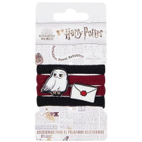 Lot de 4 élastiques cheveux pour enfant en textile de couleur avec personnages et symboles d'Harry Potter.