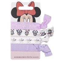 Lot de 4 élastiques pour cheveux ou bracelet pour enfant en textile de couleur représentant les personnages de Minnie Mouse et Daisy.