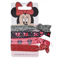 Lot de 4 élastiques pour cheveux ou bracelet pour enfant en textile de couleur représentant les personnages de Minnie Mouse.