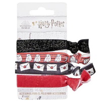 Lot de 4 élastiques pour cheveux ou bracelet pour enfant en textile de couleur représentant les personnages et les symboles d'Harry Potter.