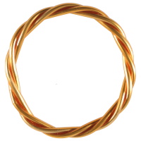 Bracelet bouddhiste jonc semi rigide de trois rangs tressés en tube de plastique de couleur dorée.
