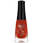 Vernis à ongles. Rouge orangé. Pinceau plat.
