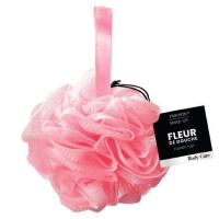 Fleur de douche shower puff de couleur rose.