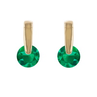 Boucles d'oreilles pendantes en plaqué or jaune 18 carats avec une pierre d'émeraude synthétique.