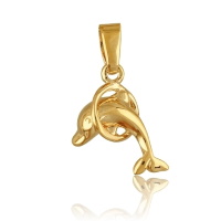 Pendentif en forme de dauphin sautant dans un cercle en plaqué or jaune 18 carats.