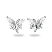 Boucles d'oreilles puces en forme de papillon en argent 925/000 rhodié serties d'oxydes de zirconium blancs.