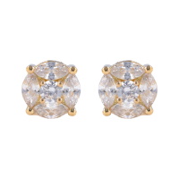 Boucles d'oreilles puces de forme ronde en plaqué or jaune 18 carats pavées d'oxydes de zirconium blancs et surmontées d'un oxyde de zirconium blanc serti 4 griffes.