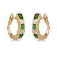 Boucles d'oreilles créoles fermées en plaqué or jaune 18 carats serties de pierres de couleur verte et d'oxydes de zirconium blancs.