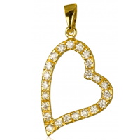 Pendentif en forme de cœur ajouré en plaqué or jaune 18 carats pavé d'oxydes de zirconium blancs.