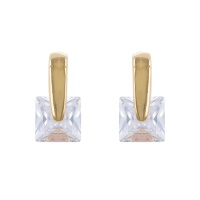 Boucles d'oreilles pendantes en plaqué or jaune 18 carats avec un oxyde de zirconium blanc de forme carré.