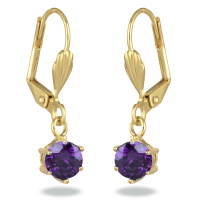 Boucles d'oreilles dormeuses en plaqué or jaune 18 carats avec un pendant en oxyde de zirconium violet serti 6 griffes.