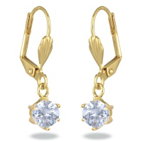 Boucles d'oreilles dormeuses en plaqué or jaune 18 carats avec un pendant en oxyde de zirconium blanc serti 6 griffes.