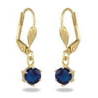 Boucles d'oreilles dormeuses en plaqué or jaune 18 carats avec un pendant en oxyde de zirconium bleu serti 6 griffes.
