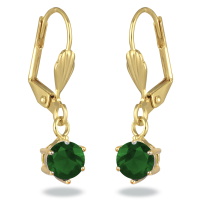 Boucles d'oreilles dormeuses en plaqué or jaune 18 carats avec un pendant en oxyde de zirconium vert serti 6 griffes.