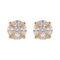 Boucles d'oreilles puces en plaqué or jaune 18 carats surmontées de deux oxydes de zirconium blancs sertis 4 griffes.