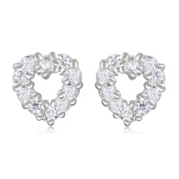 Boucles d'oreilles pendantes en forme de cœur en argent 925/000 rhodié pavées d'oxydes de zirconium blancs.