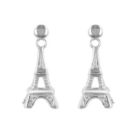 Boucles d'oreilles pendantes en forme  de tour Eiffel en argent 925/000 rhodié.