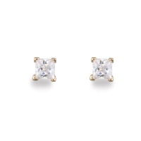 Boucles d'oreilles puces en plaqué or jaune 18 carats serties d'un oxyde de zirconium blanc de forme carrée.