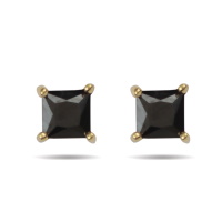Boucles d'oreilles puces en plaqué or jaune 18 carats serties 4 griffes d'une en oxyde de zirconium de couleur noire et de forme carré.