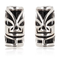 Boucles d'oreilles tiki en argent 925/000 rhodié et pierre d'onyx.