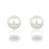 Boucles d'oreilles puces boules en argent 925/000 rhodié et perles d'imitation de Majorque blanche.