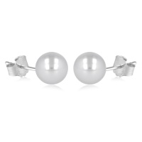 Boucles d'oreilles puces en argent 925/000 rhodié avec une perle d'imitation de Majorque grise.