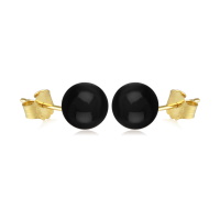 Boucles d'oreilles puces en plaqué or jaune 18 carats et perles de couleur noire.