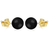 Boucles d'oreilles puces en plaqué or jaune 18 carats surmontées d'une perle en véritable pierre d'onyx.