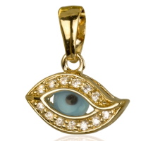 Pendentif Œil de Turquie en plaqué or jaune 18 carats, œil en verre et strass en oxydes de zirconium blancs.