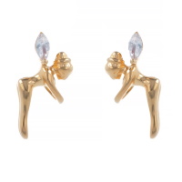 Boucles d'oreilles pendantes en forme de fée clochette en plaqué or jaune 18 carats surmontées d'un oxyde de zirconium serti 2 griffes.