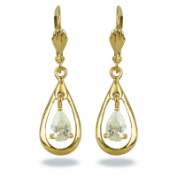 Boucles d'oreilles dormeuses avec un pendant en forme de goutte en plaqué or jaune 18 carats et un pendant en oxyde de zirconium blanc serti 3 griffes en forme de goutte.