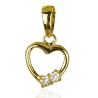 Pendentif en forme de cœur en plaqué or jaune 18 carats serti de deux oxydes de zirconium blancs.
